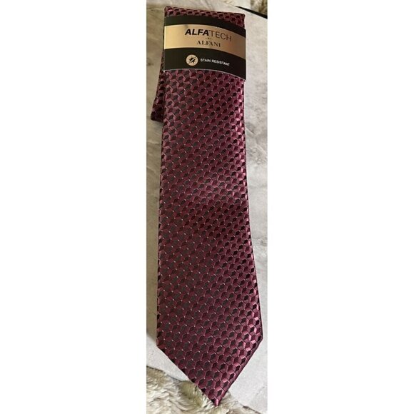 AlfaTech by Alfani Mens Wine/Black Geometric Neck Tie NEW - Picture 1 of 13